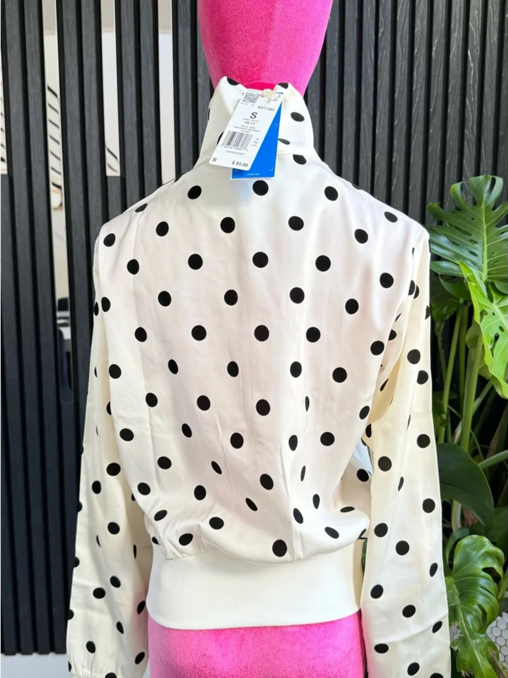 adidas Originals White Polka Dot Track Jacket with Black Stripes - Picture 3 of 12